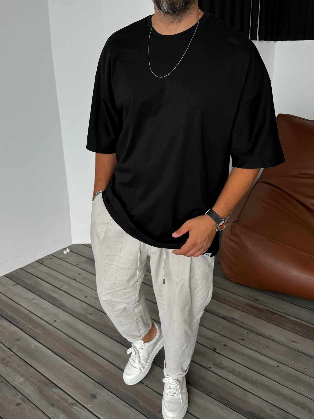 Siyah İnce Oversize Basic T-Shirt RES-3014