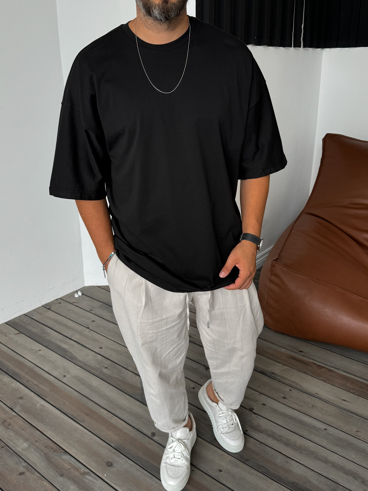 Siyah İnce Oversize Basic T-Shirt RES-3014