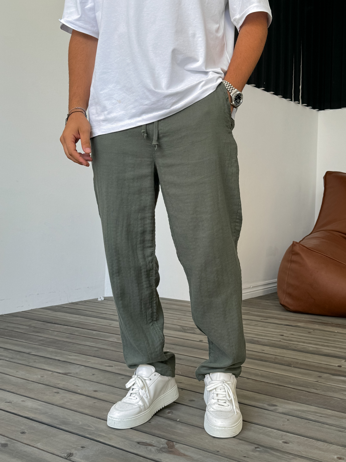 Haki Örme Keten Pantolon DF-2447/2448