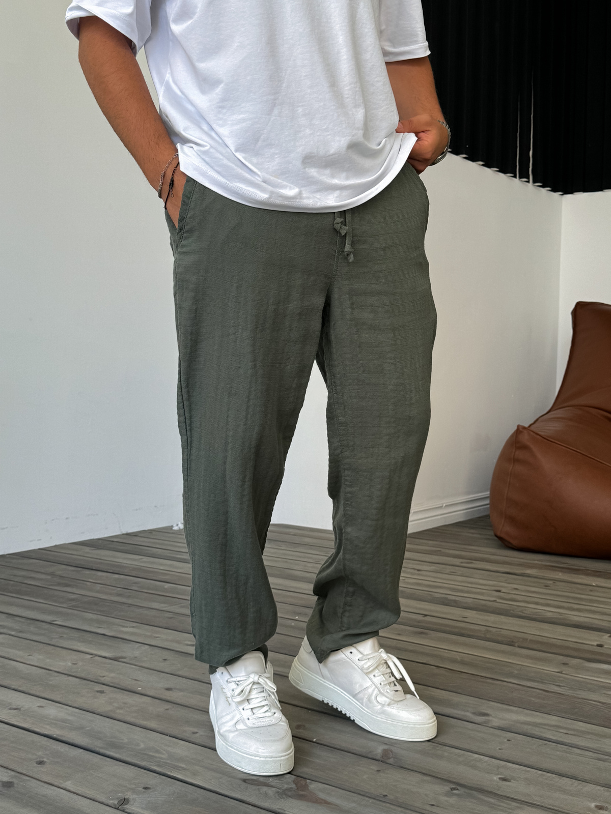 Haki Örme Keten Pantolon DF-2447/2448