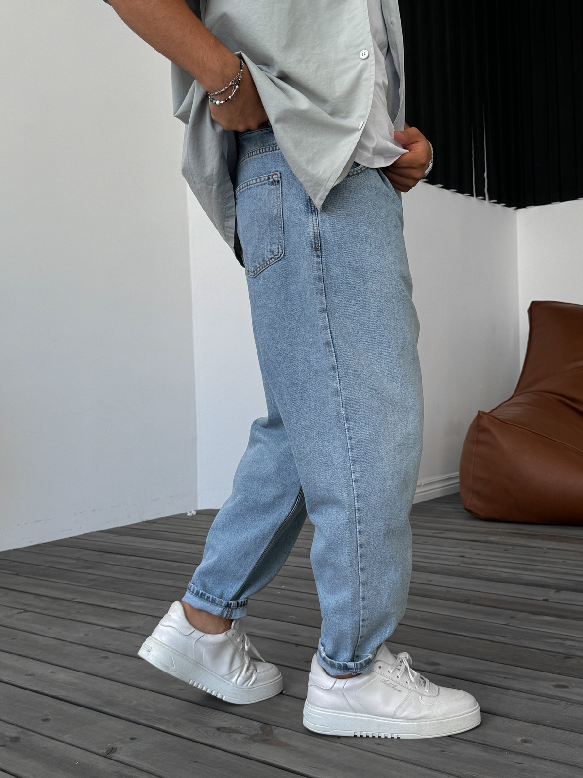 Açık Mavi Pileli Bol Kalıp Pantolon DF-2436/2433