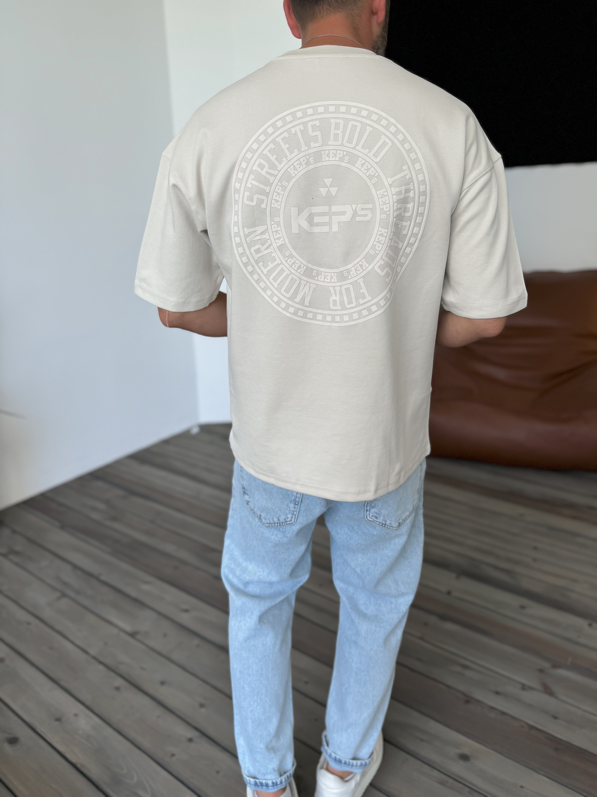 Bej Circle Kabartmalı T-Shirt KE-3003