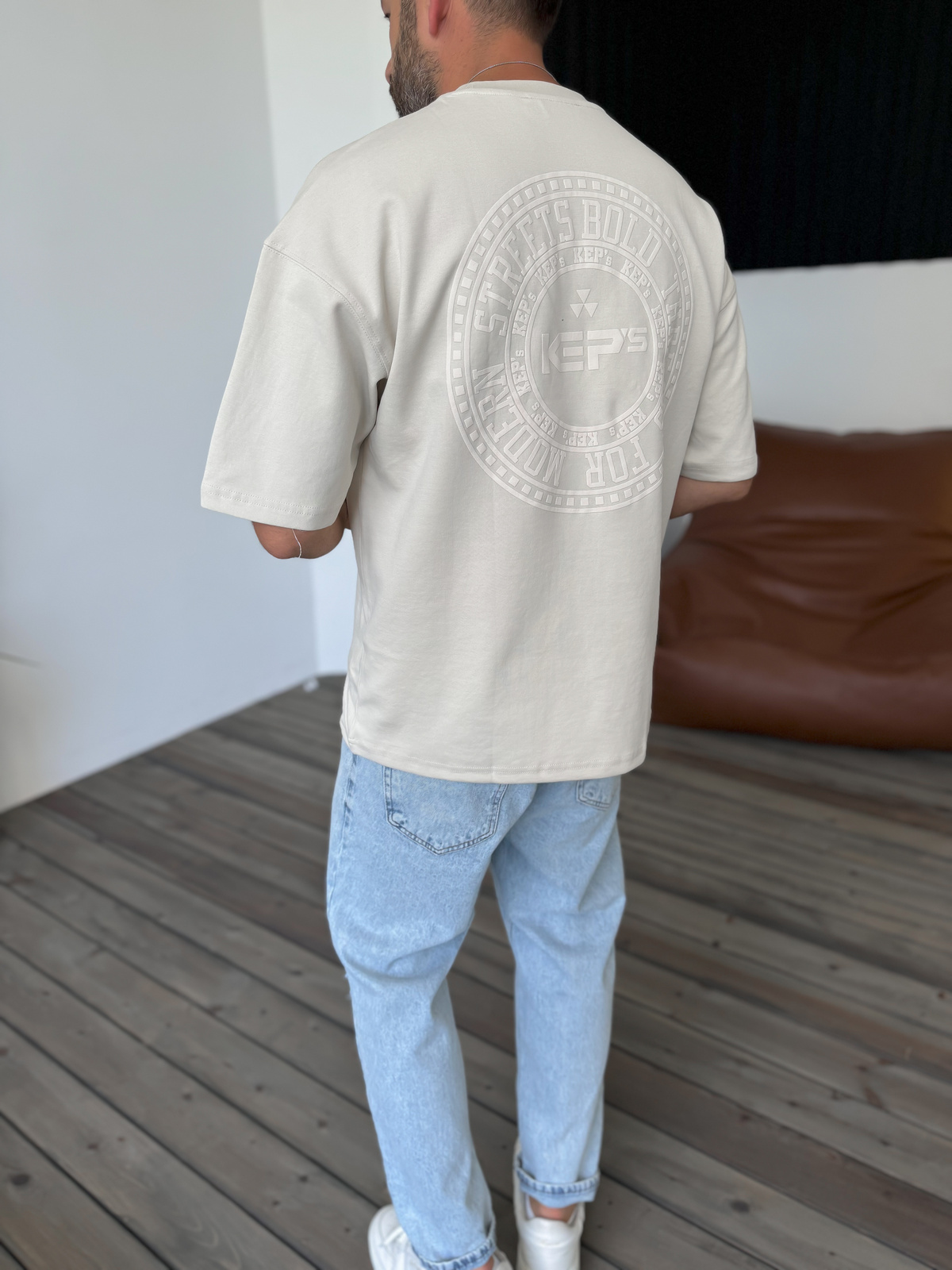 Bej Circle Kabartmalı T-Shirt KE-3003