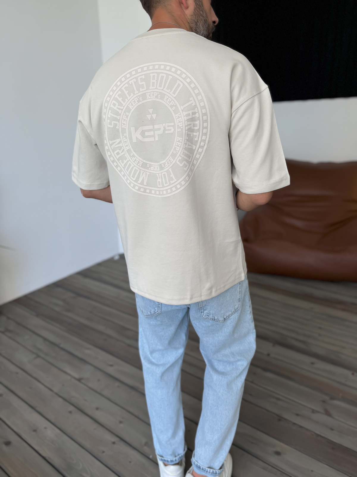 Bej Circle Kabartmalı T-Shirt KE-3003