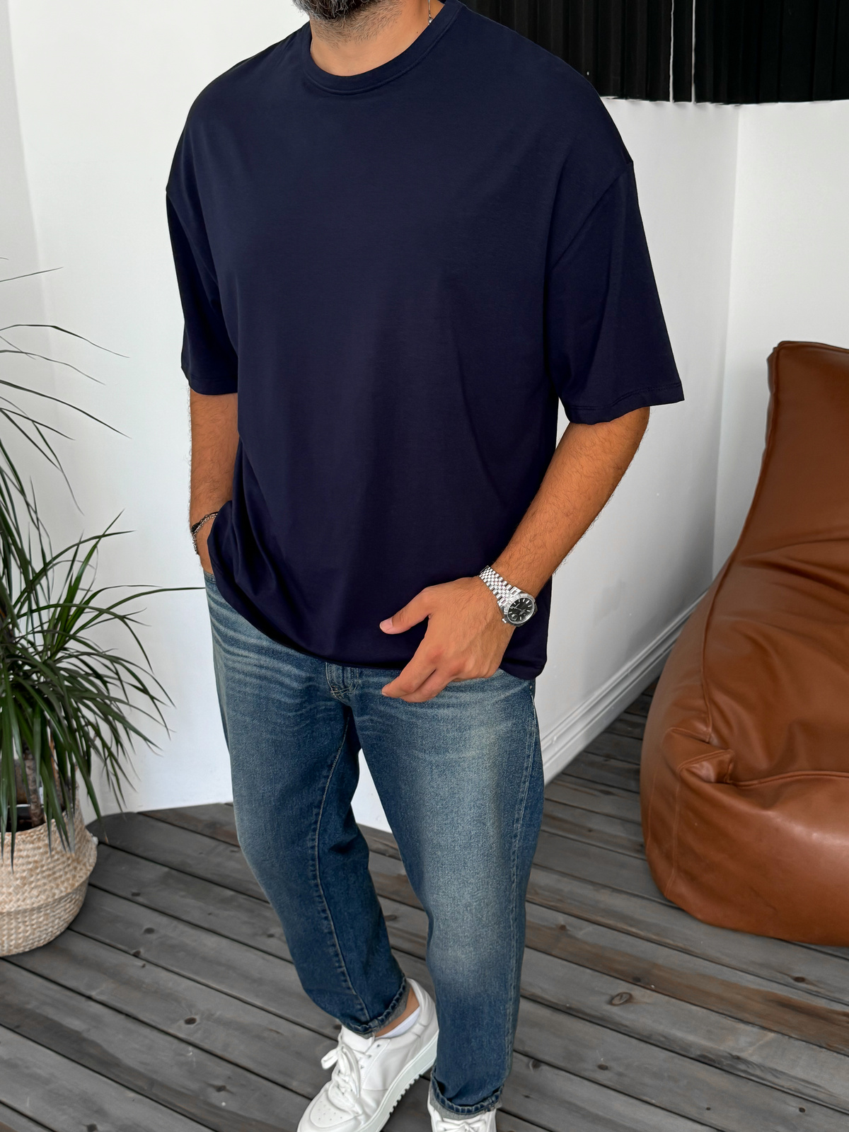 Lacivert Likralı Basic T-Shirt BY-056