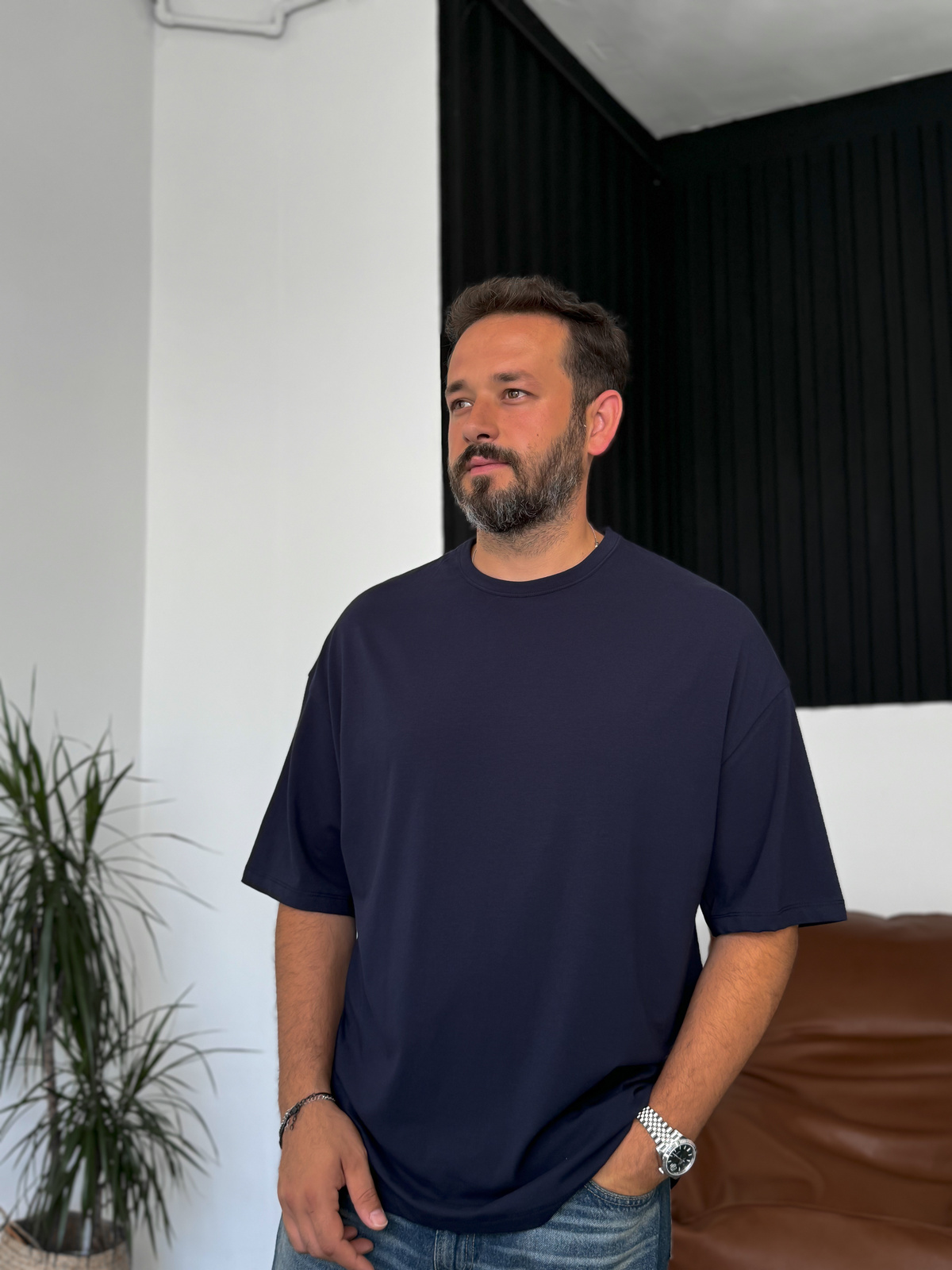 Lacivert Likralı Basic T-Shirt BY-056