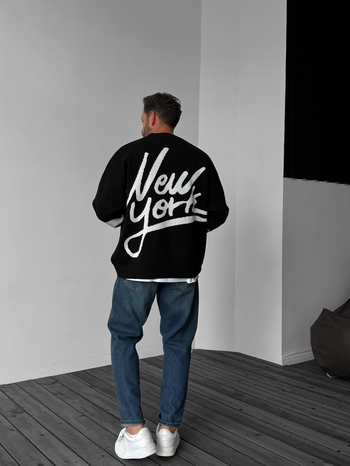 Siyah New York Örme Sweatshirt JJ-104