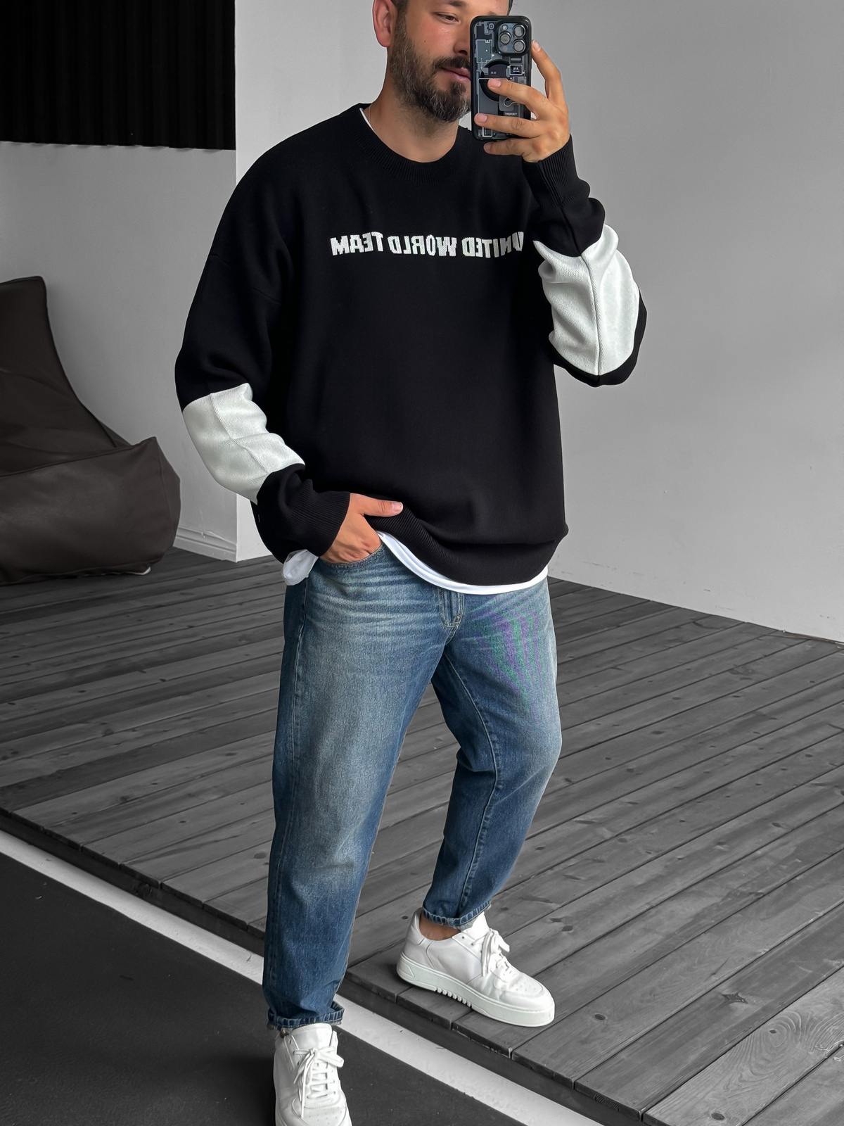 Siyah New York Örme Sweatshirt JJ-104