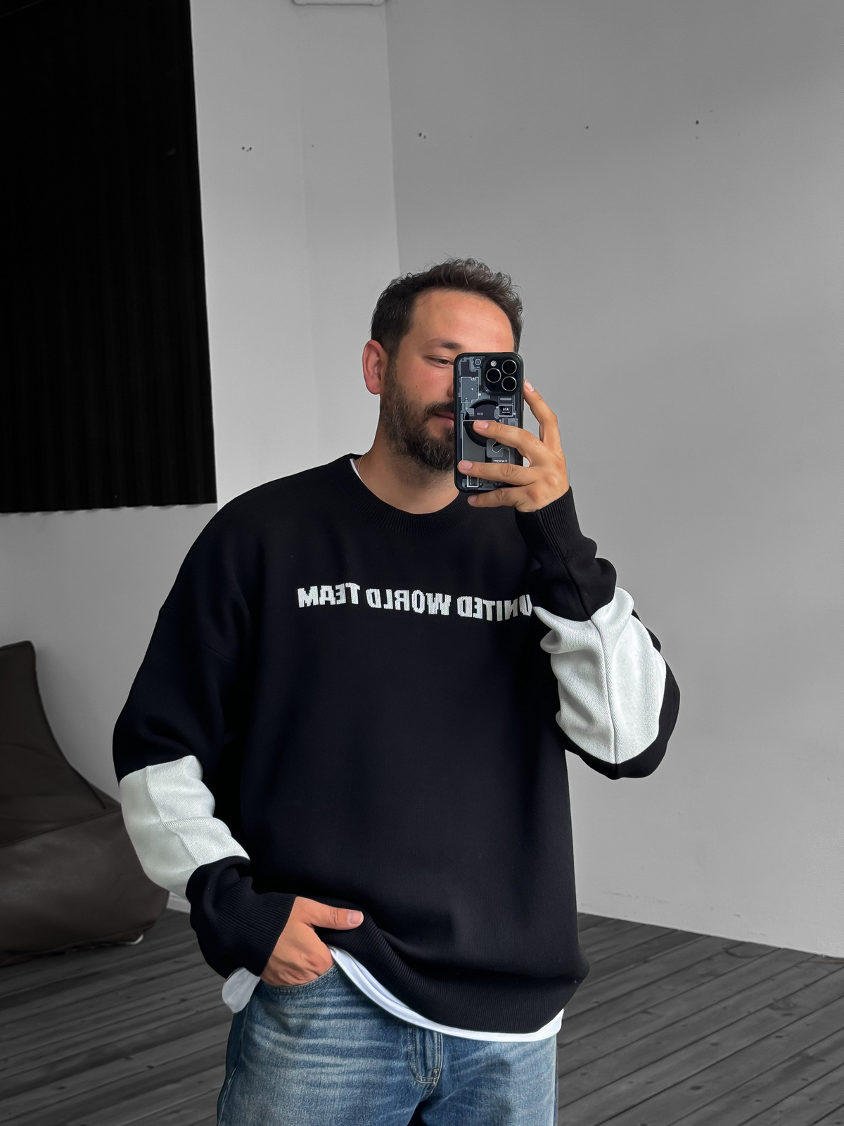 Siyah New York Örme Sweatshirt JJ-104