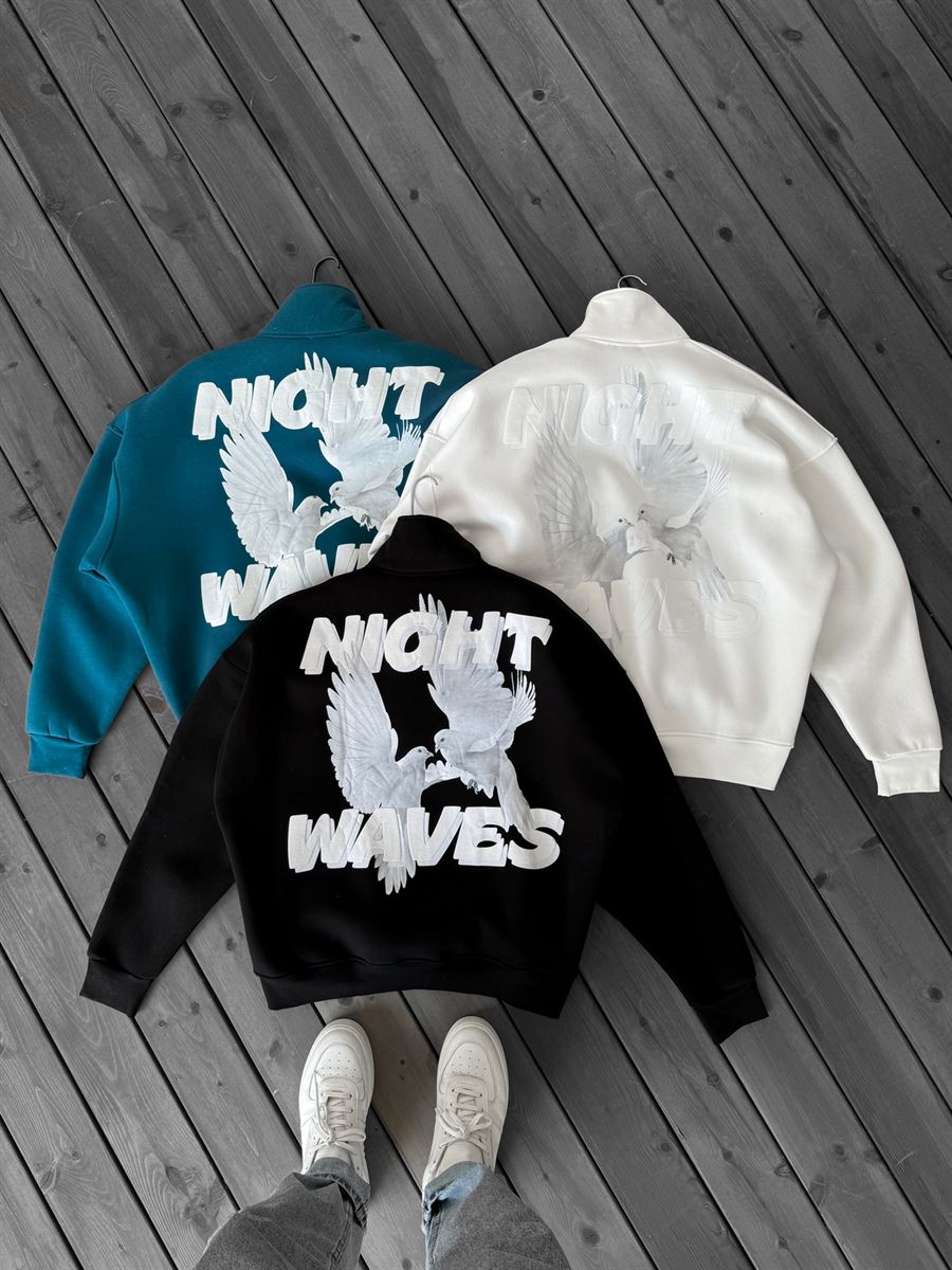Petrol Mavisi Yarım Fermuarlı Night Waves Sweatshirt JJ-209