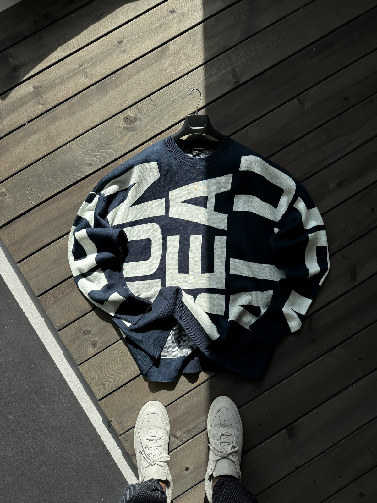 Lacivert Letter İşlemeli Örme Sweatshirt JJ-103