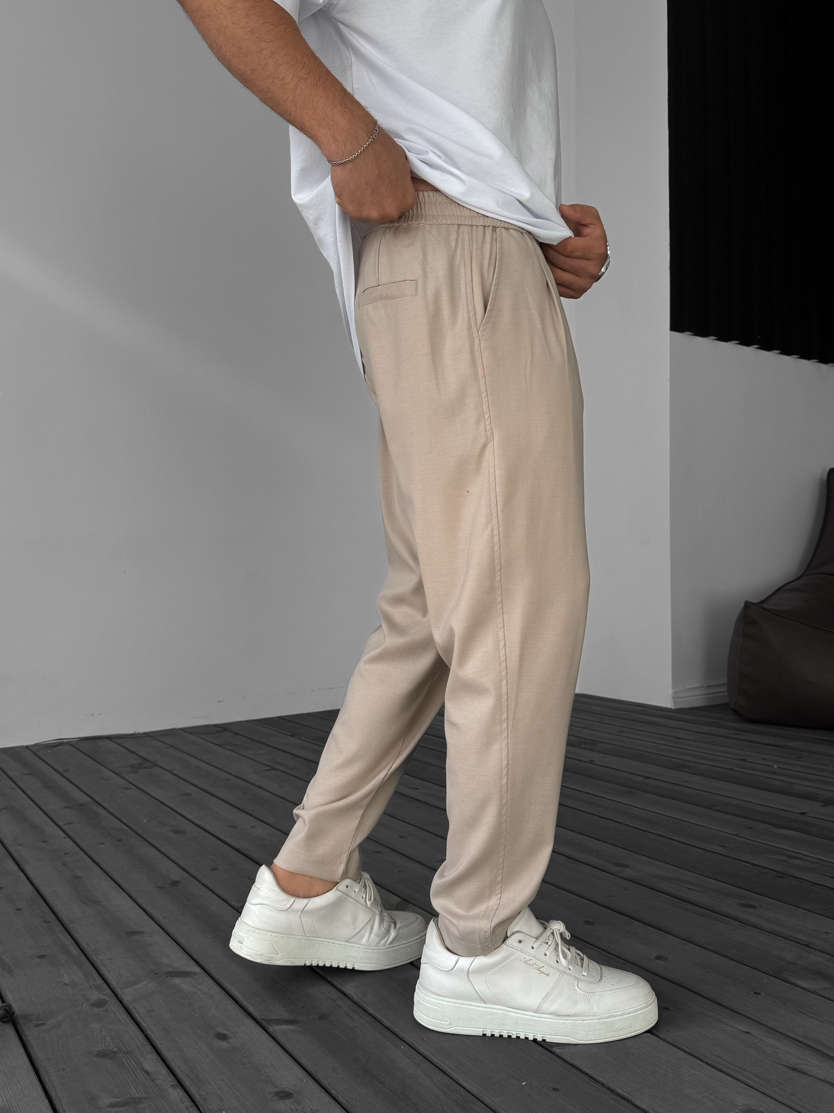 Bej Pileli Basic Kumaş Pantolon B-3010