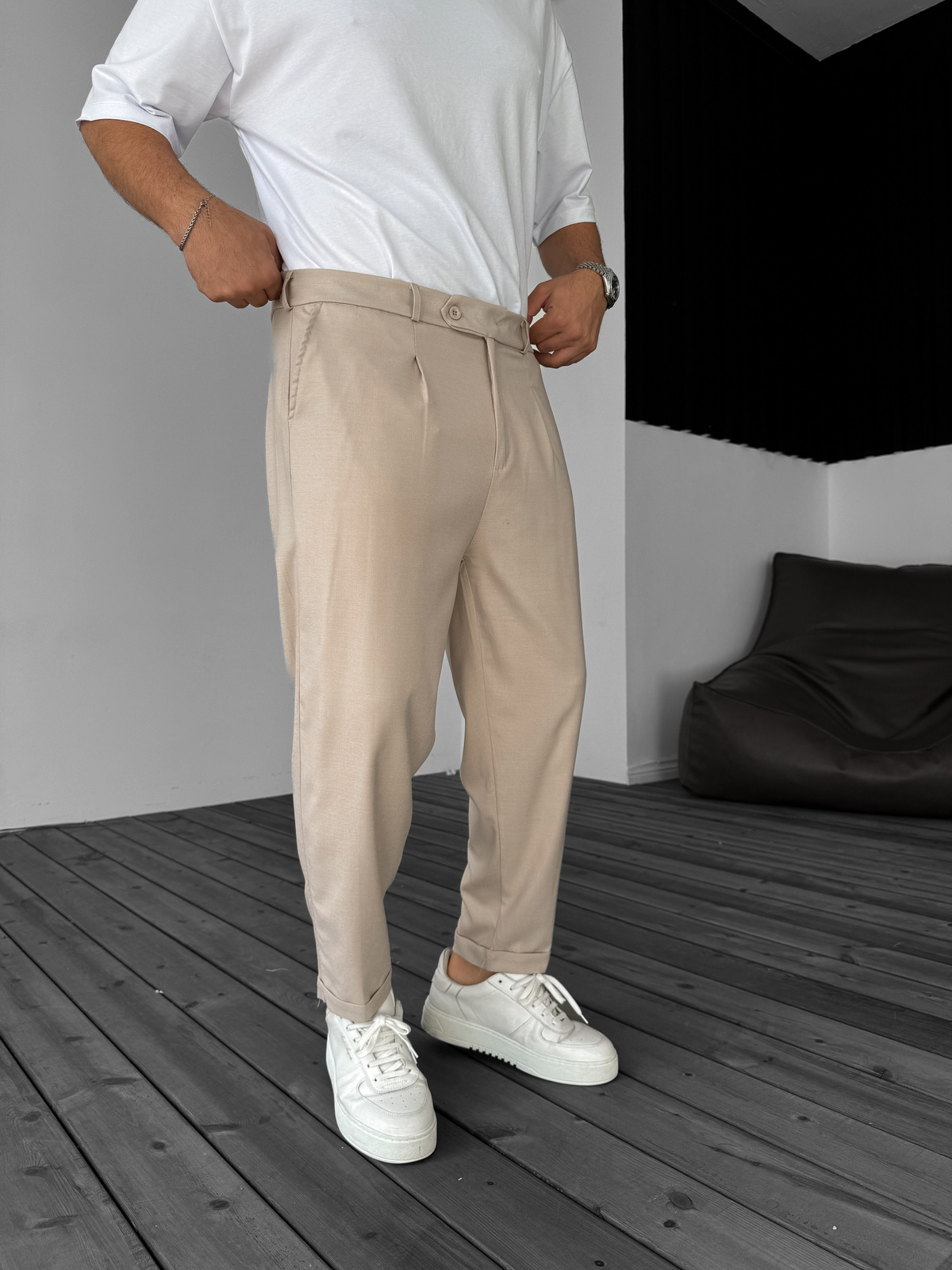 Bej Katlı Paça Kumaş Pantolon B-3011