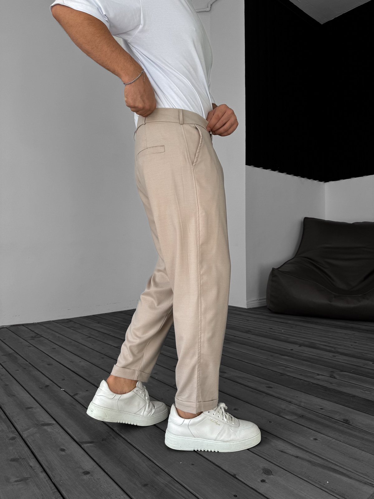 Bej Katlı Paça Kumaş Pantolon B-3011