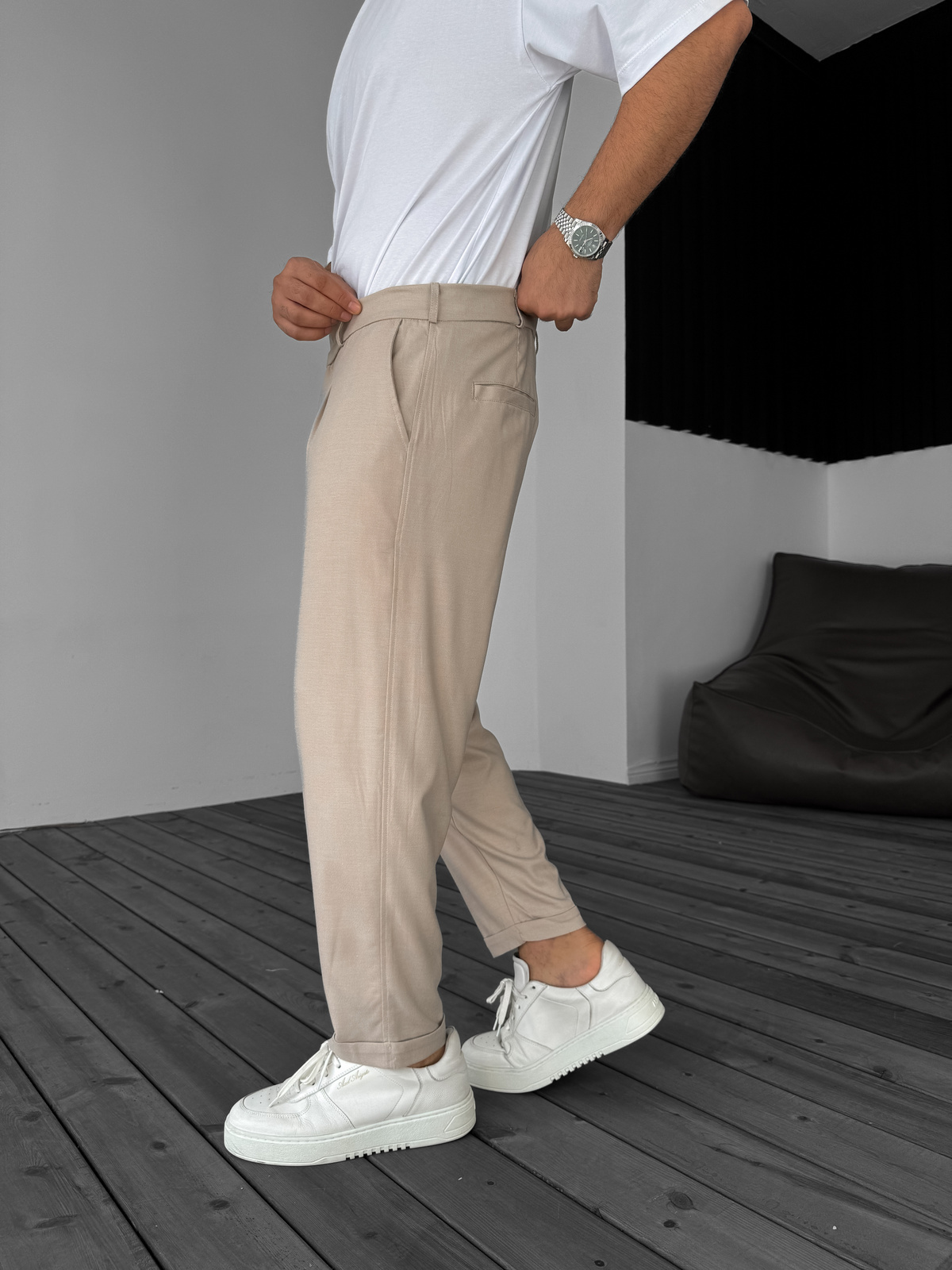 Bej Katlı Paça Kumaş Pantolon B-3011