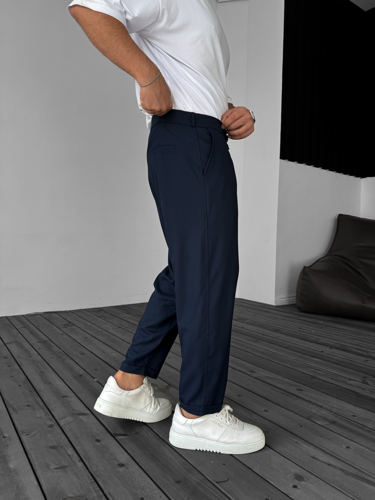 Lacivert Katlı Paça Kumaş Pantolon B-3011