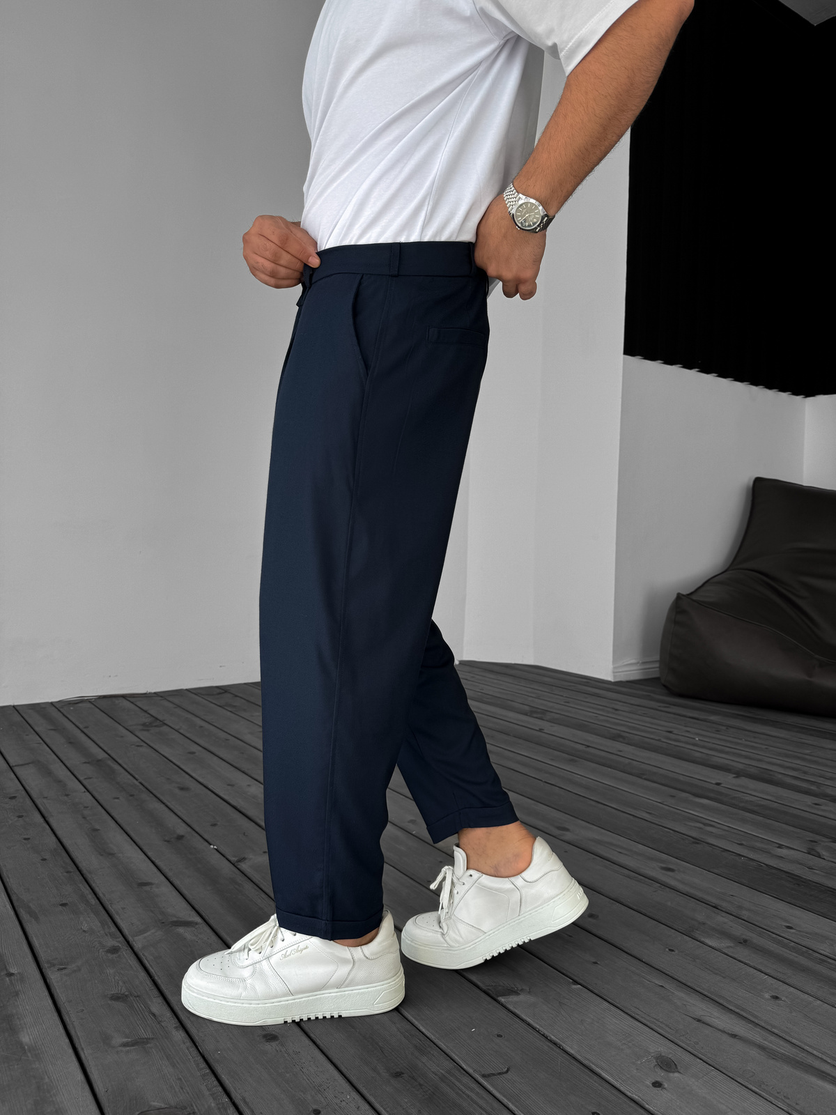 Lacivert Katlı Paça Kumaş Pantolon B-3011