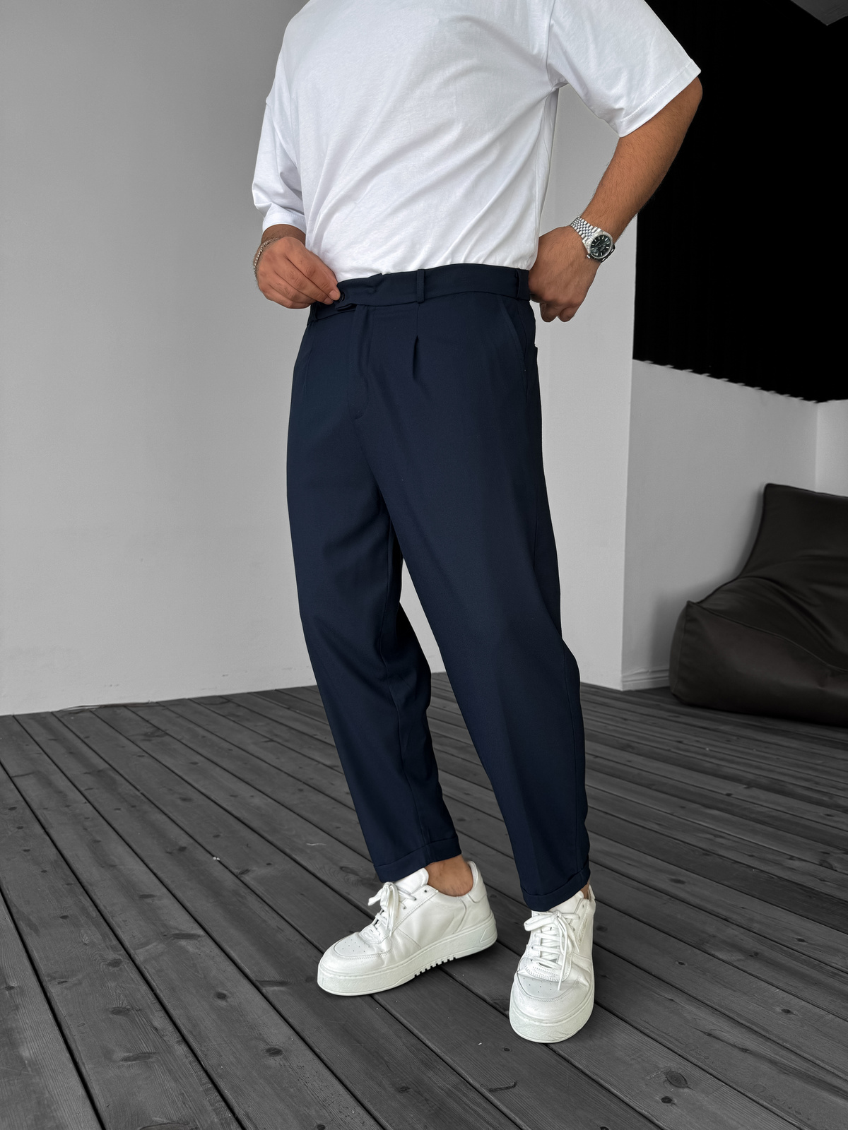 Lacivert Katlı Paça Kumaş Pantolon B-3011