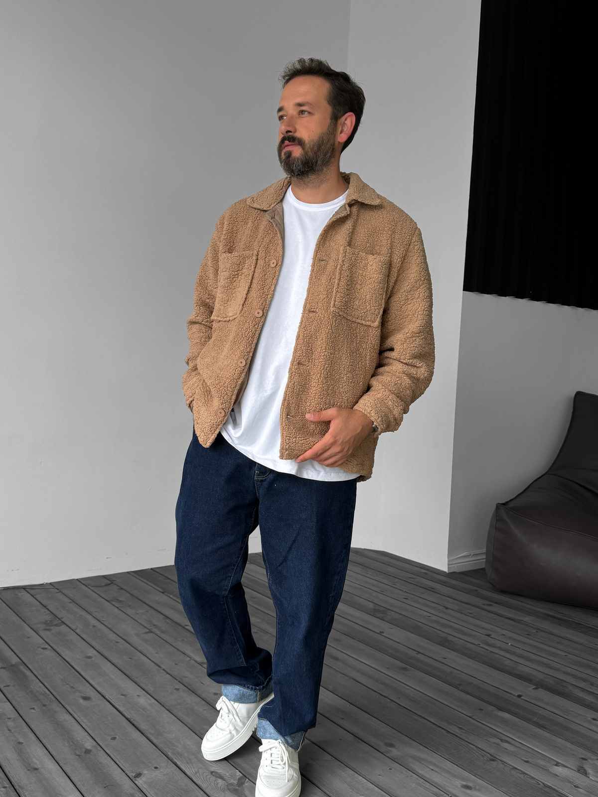Kahve Cepli Peluş Ceket LNS-6059