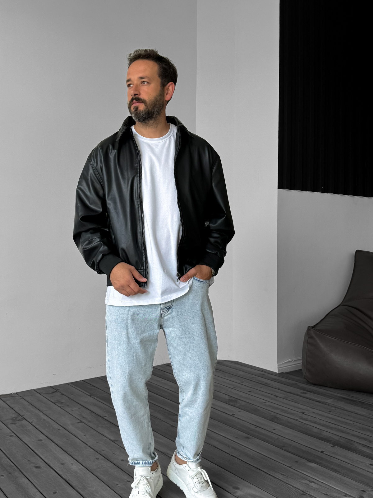 Siyah Bomber Deri Ceket LNS-8529