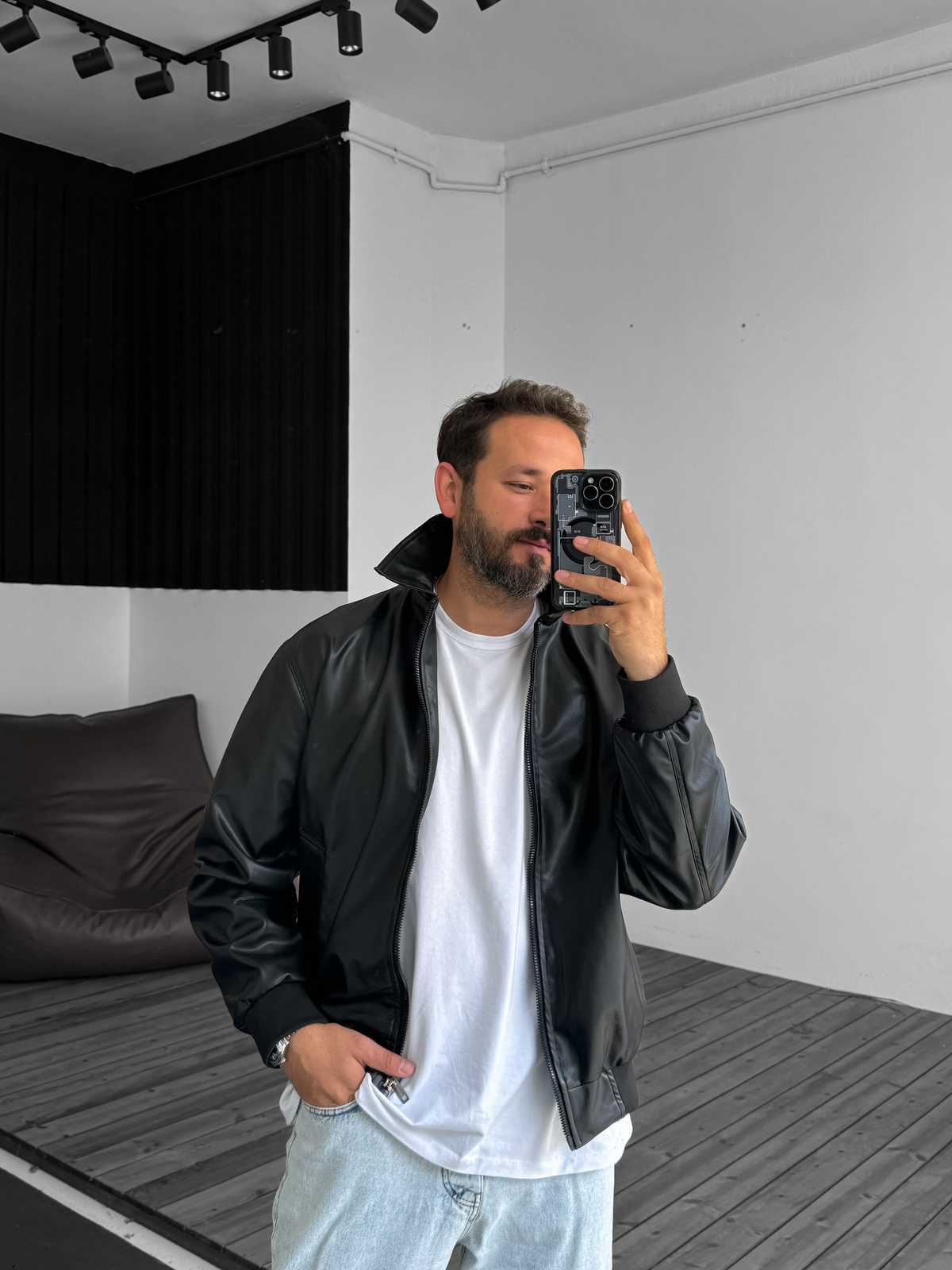 Siyah Bomber Deri Ceket LNS-8529