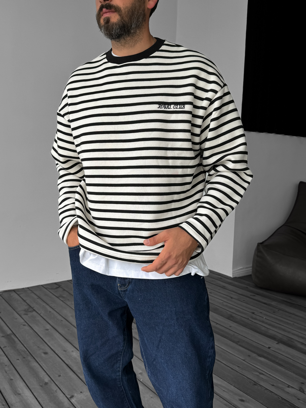 Siyah Royal Çizgili Sweatshirt PM-146