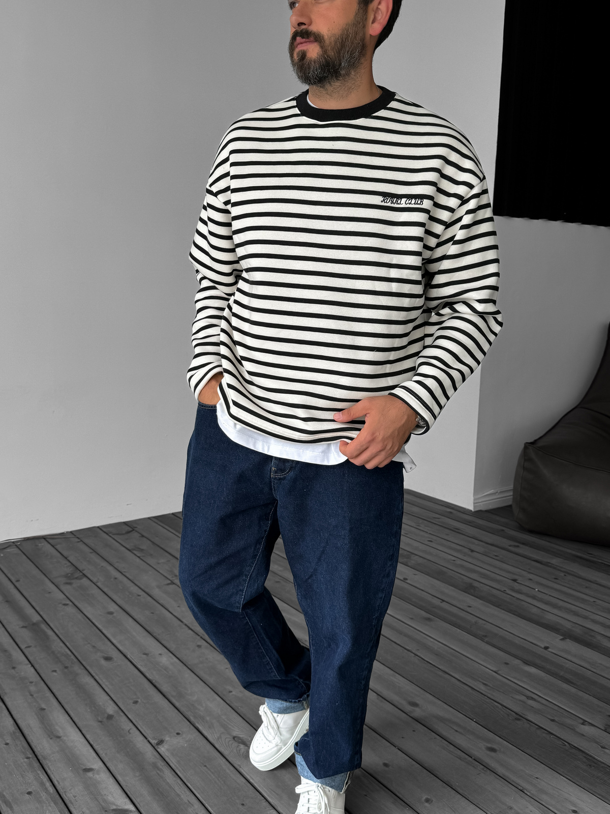 Siyah Royal Çizgili Sweatshirt PM-146