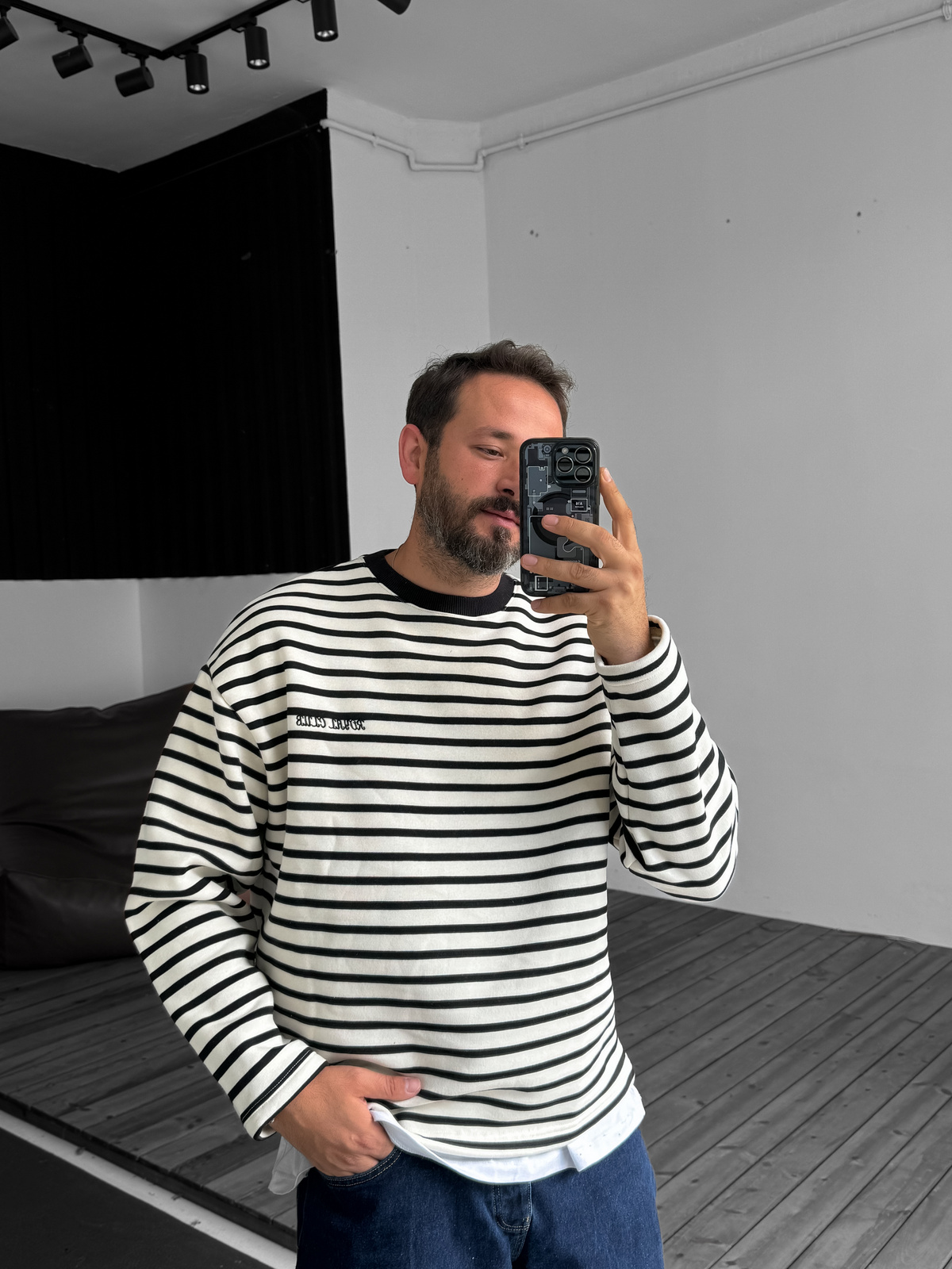 Siyah Royal Çizgili Sweatshirt PM-146