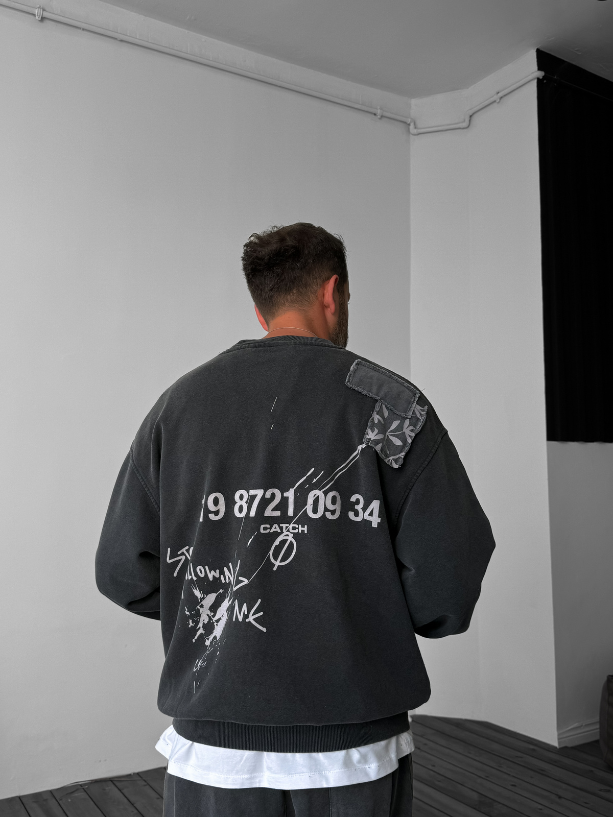 Antrasit Patchli Yıkamalı Sweat C-4587