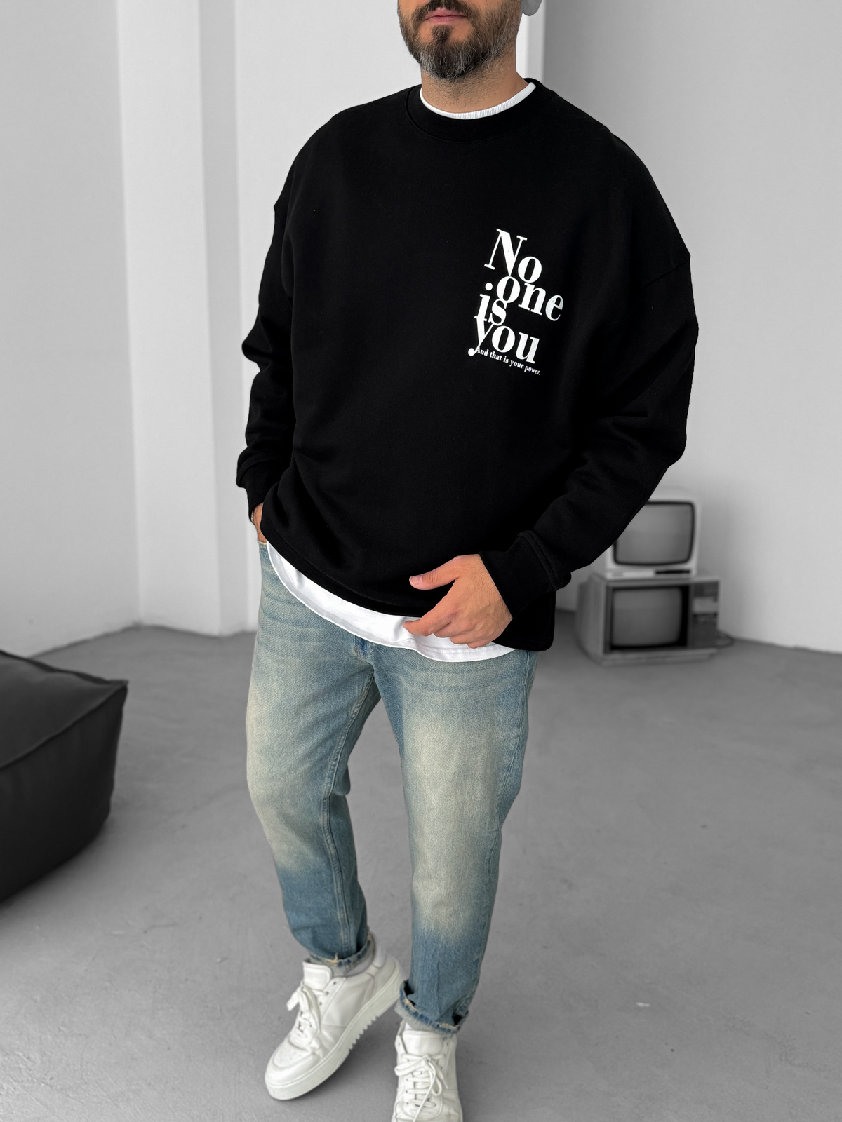 Siyah Heavyweight No One Baskılı Sweat BY-058