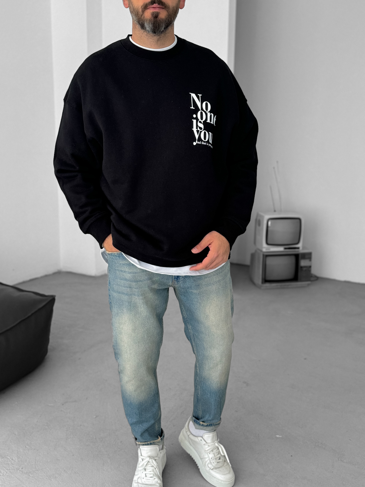 Siyah Heavyweight No One Baskılı Sweat BY-058