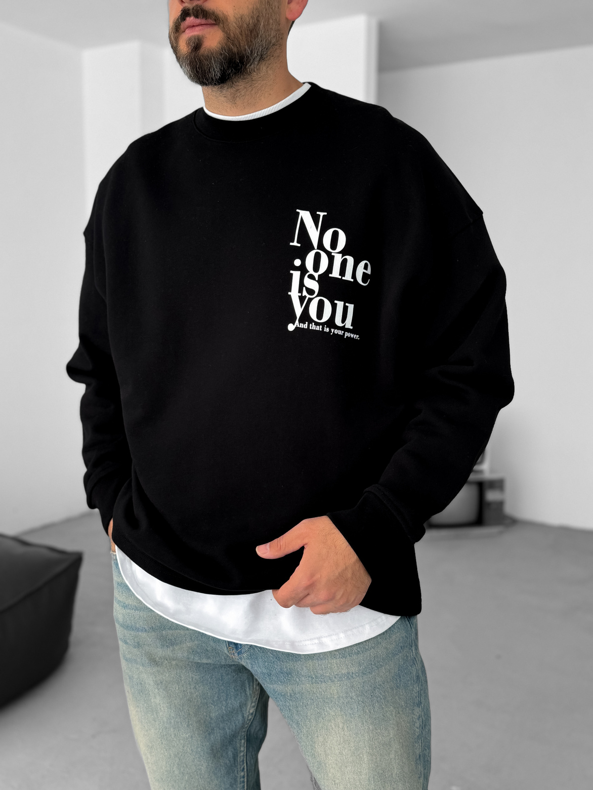 Siyah Heavyweight No One Baskılı Sweat BY-058