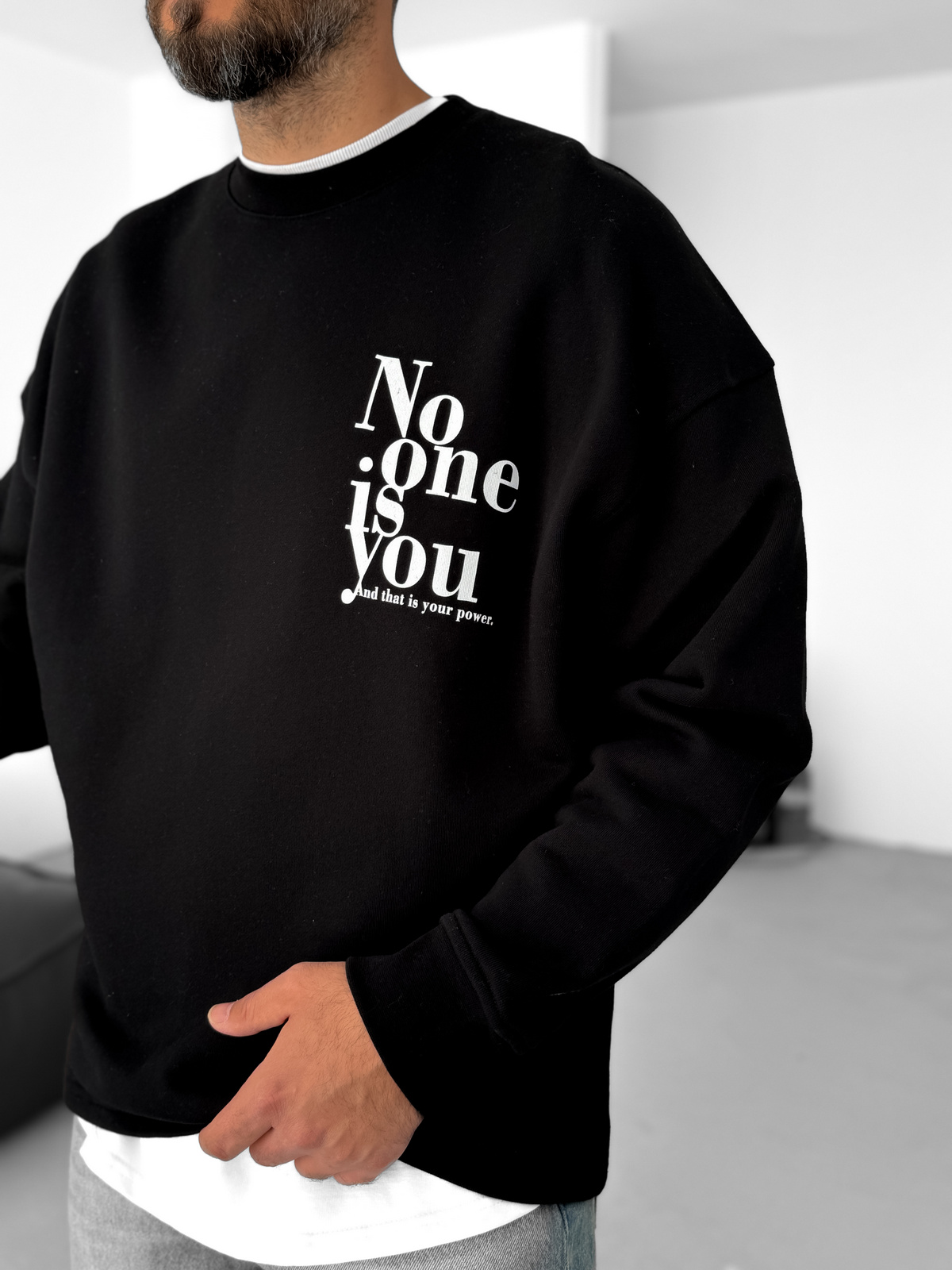 Siyah Heavyweight No One Baskılı Sweat BY-058