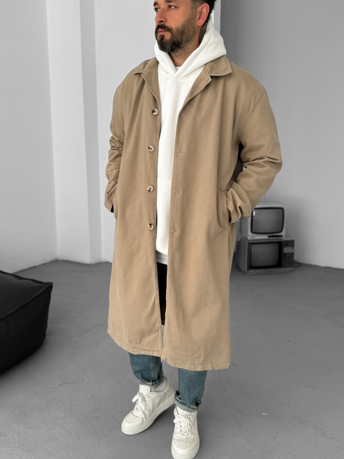 Bej Cepli Gabardin Kaban B-4003