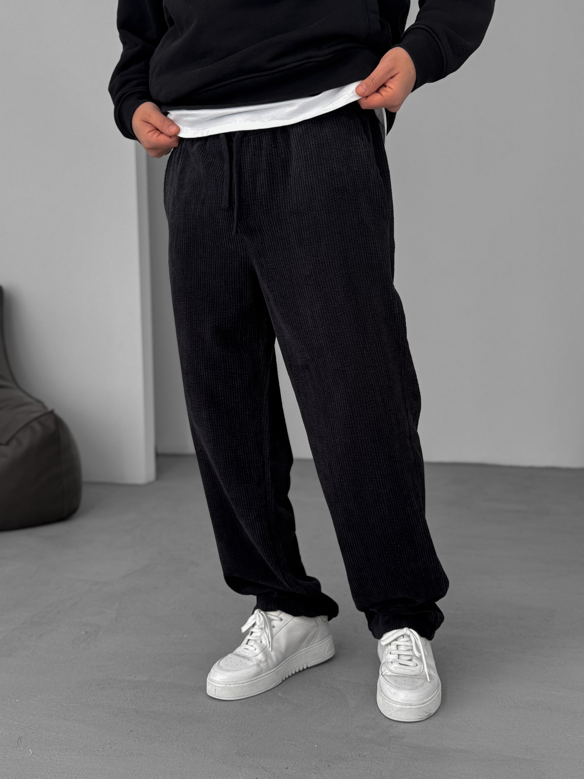 Siyah Kadife Baggy Pantolon DF-2689