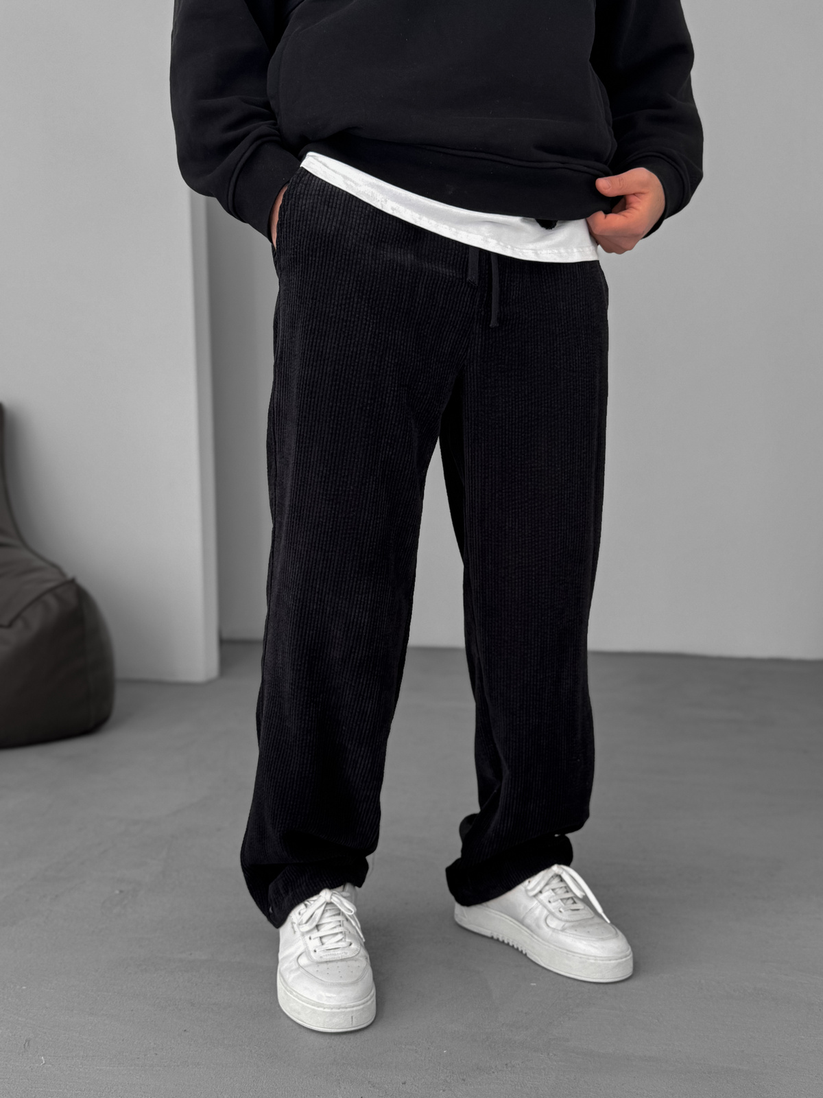 Siyah Kadife Baggy Pantolon DF-2689