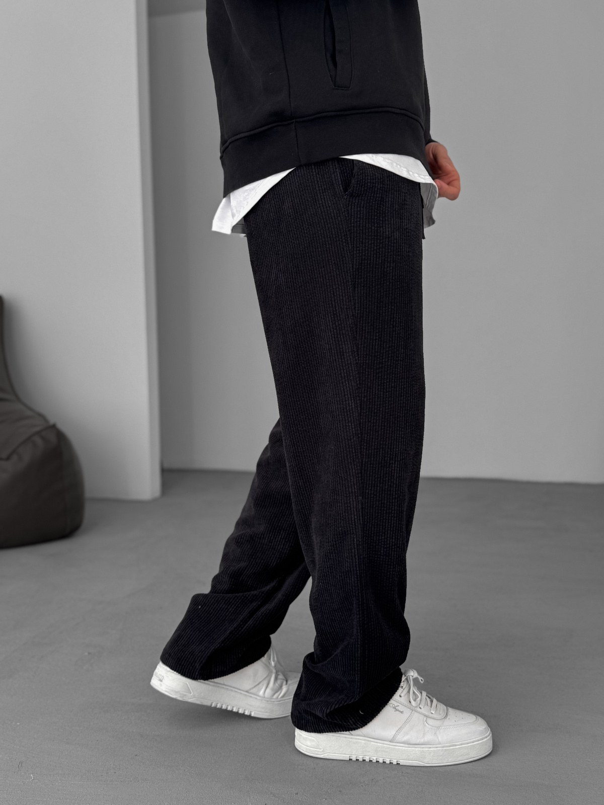 Siyah Kadife Baggy Pantolon DF-2689