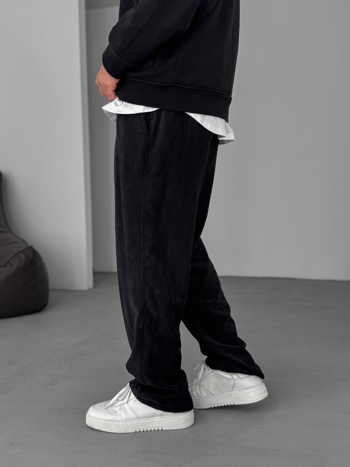 Siyah Kadife Baggy Pantolon DF-2689