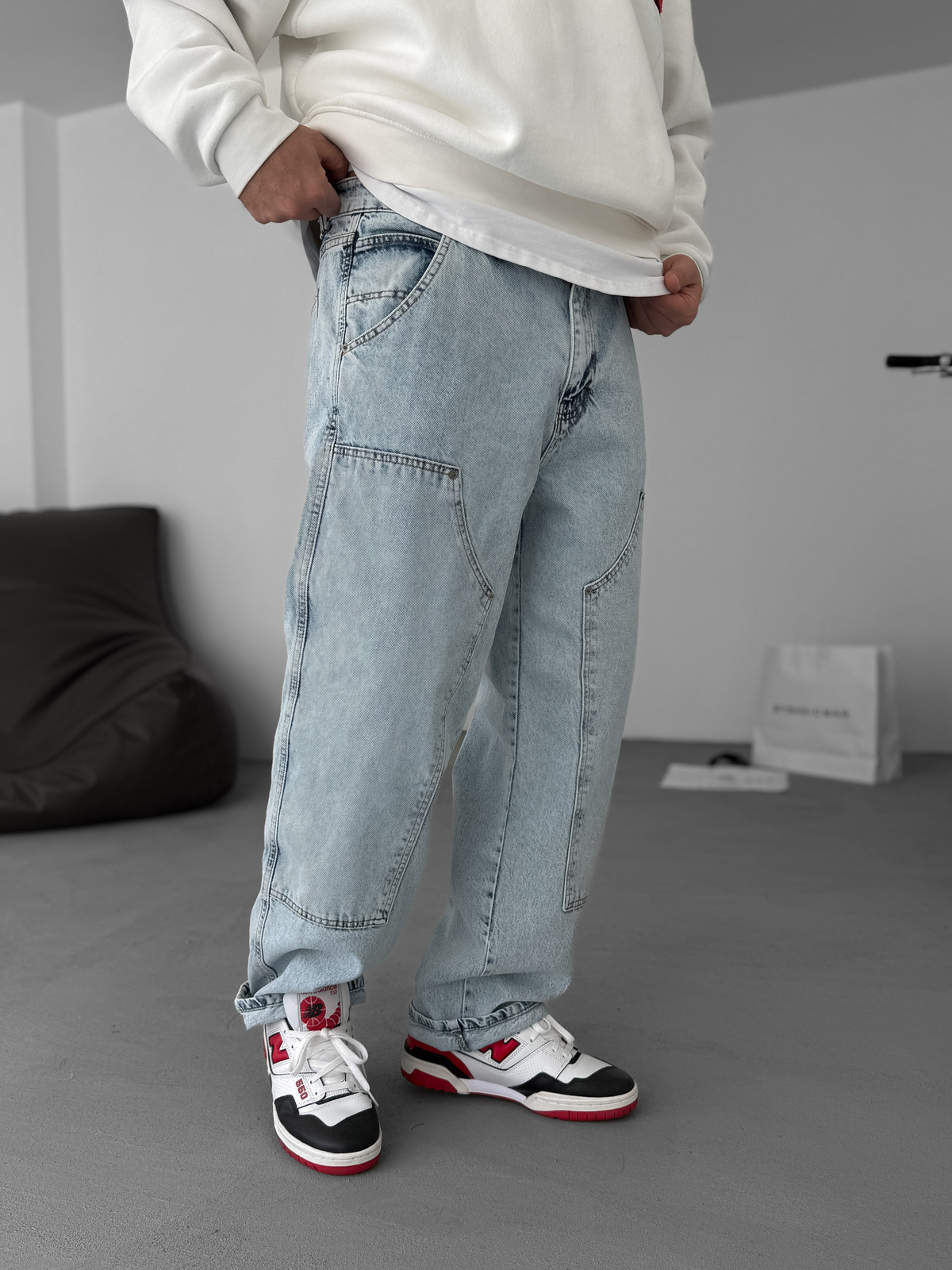 Buz Mavisi Parça Detaylı Baggy Pantolon KE-699/698
