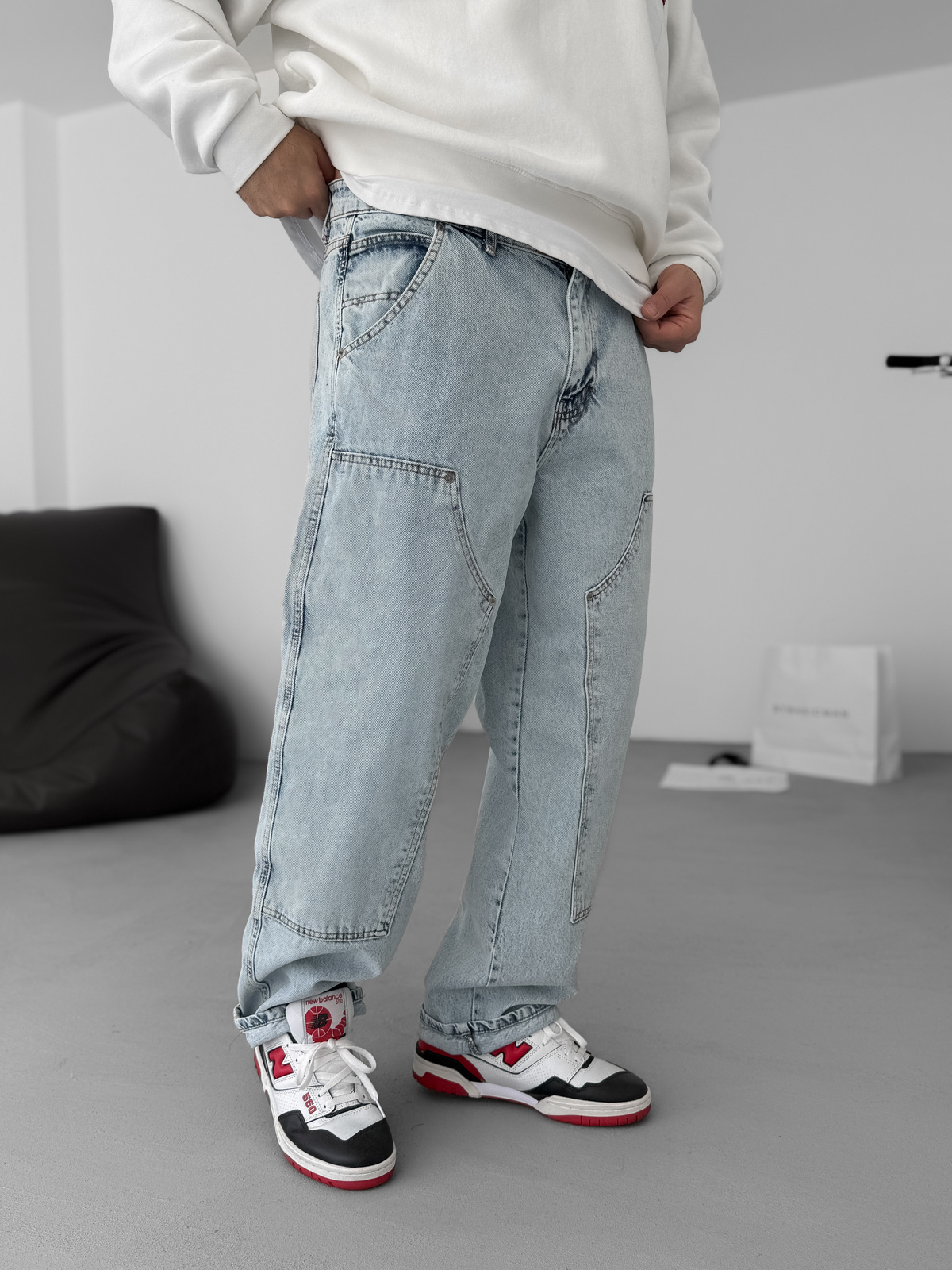 Buz Mavisi Parça Detaylı Baggy Pantolon KE-699/698