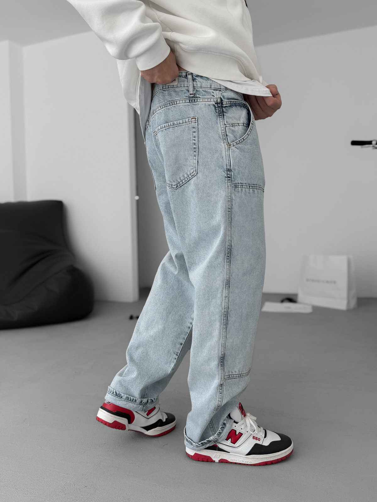 Buz Mavisi Parça Detaylı Baggy Pantolon KE-699/698