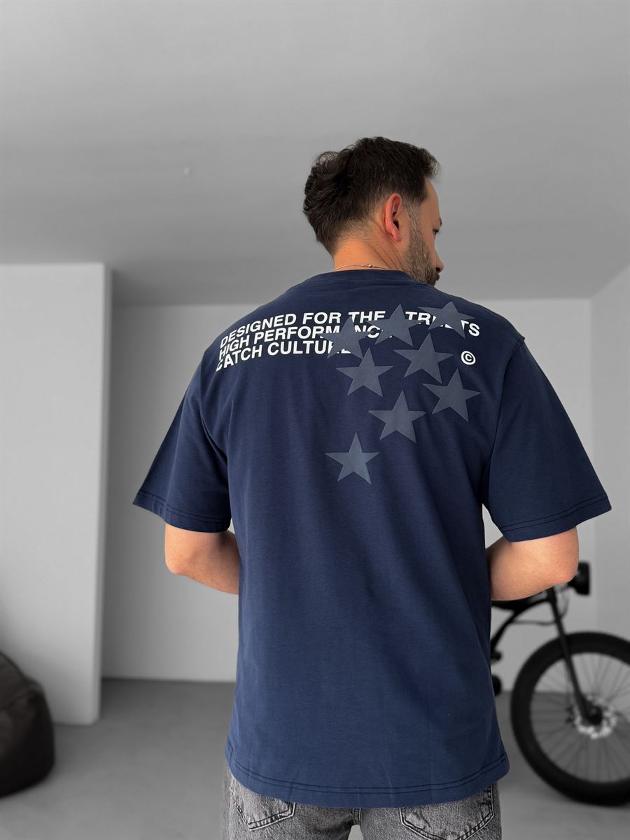 Lacivert Yıldızlı C Baskılı Oversize T-Shirt C-058