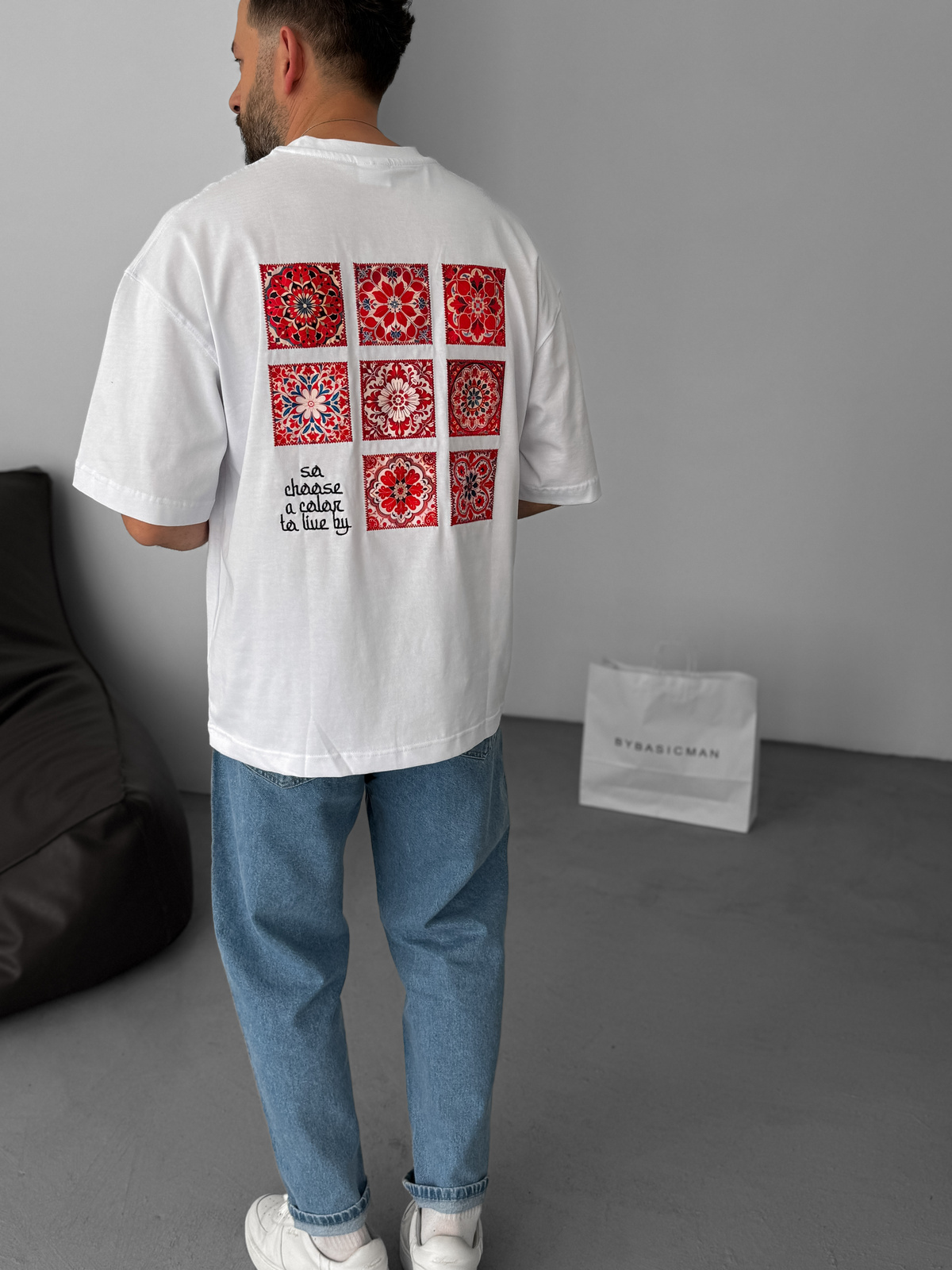 Beyaz Choose Patchli Oversize T-Shirt RES-5123