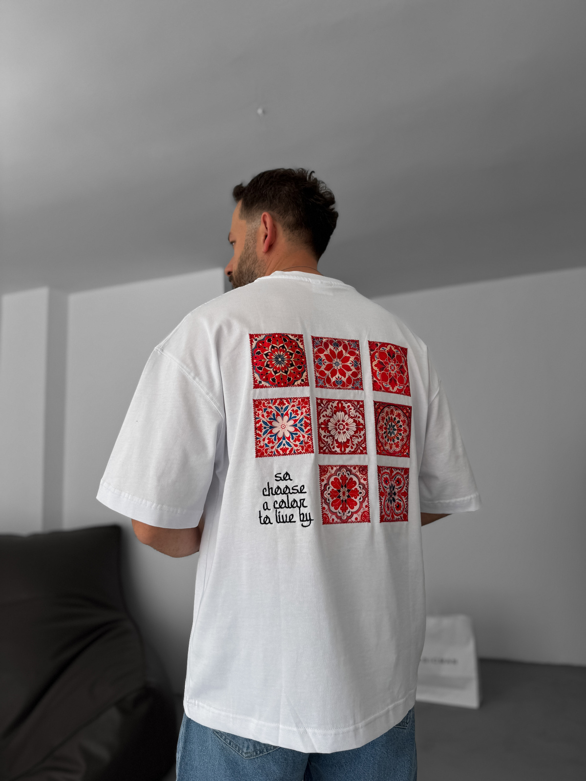 Beyaz Choose Patchli Oversize T-Shirt RES-5123
