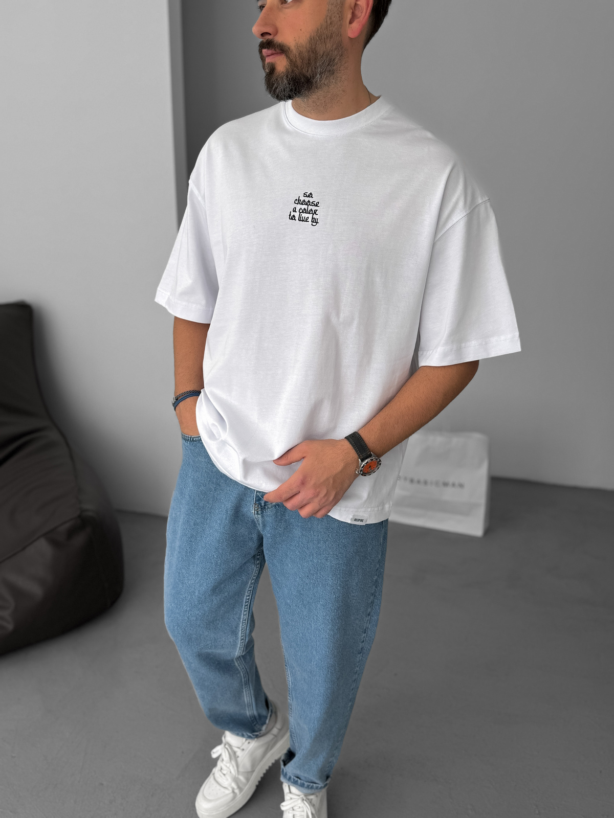Beyaz Choose Patchli Oversize T-Shirt RES-5123