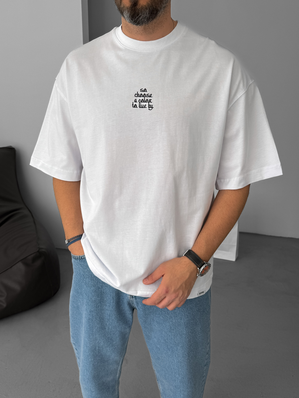 Beyaz Choose Patchli Oversize T-Shirt RES-5123