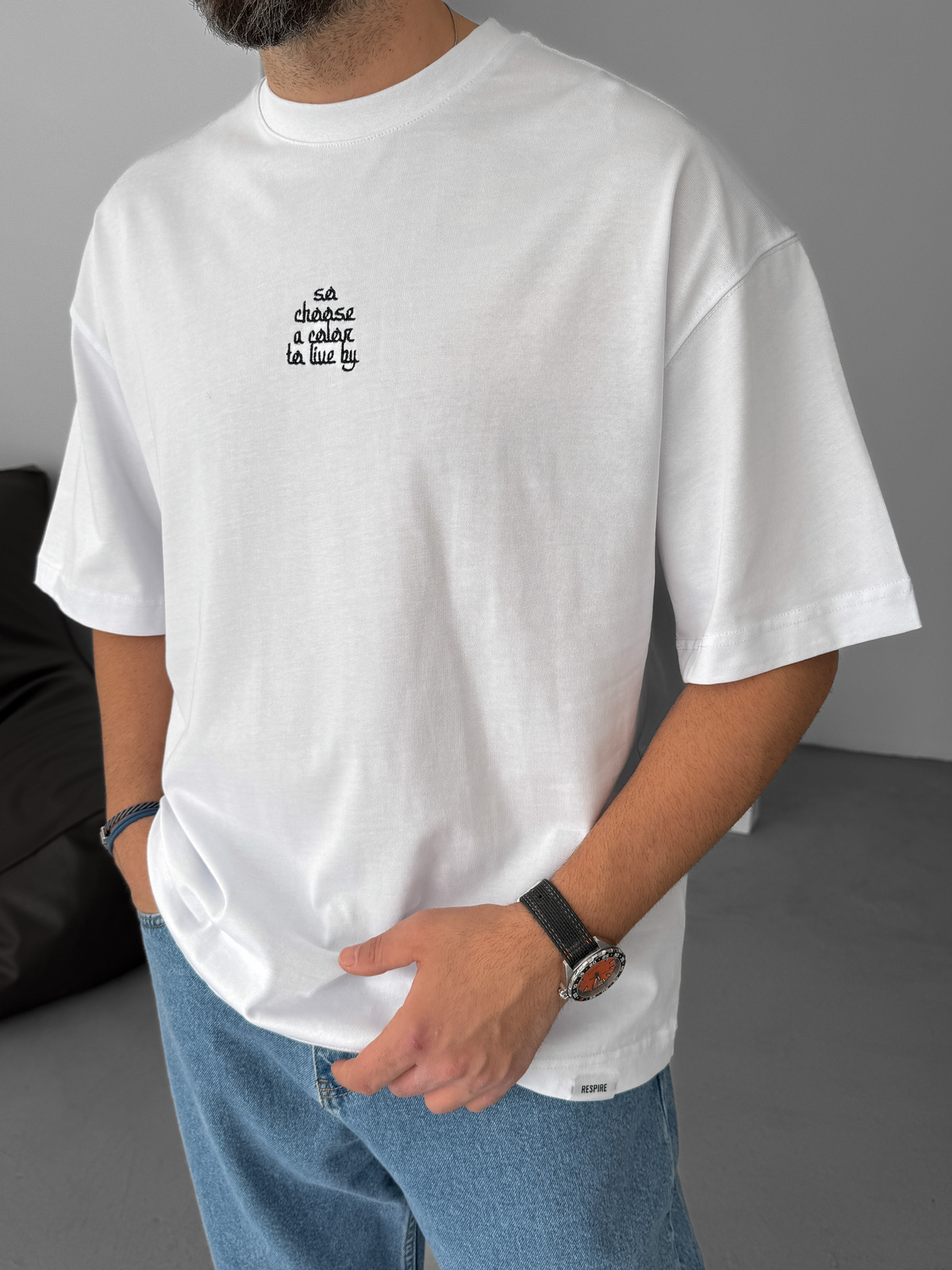 Beyaz Choose Patchli Oversize T-Shirt RES-5123