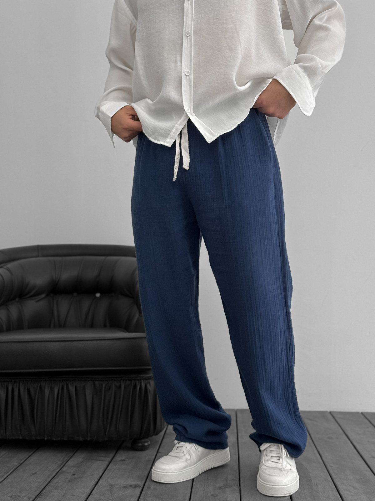 Lacivert Müslin Kumaş Pantolon G-5232/8