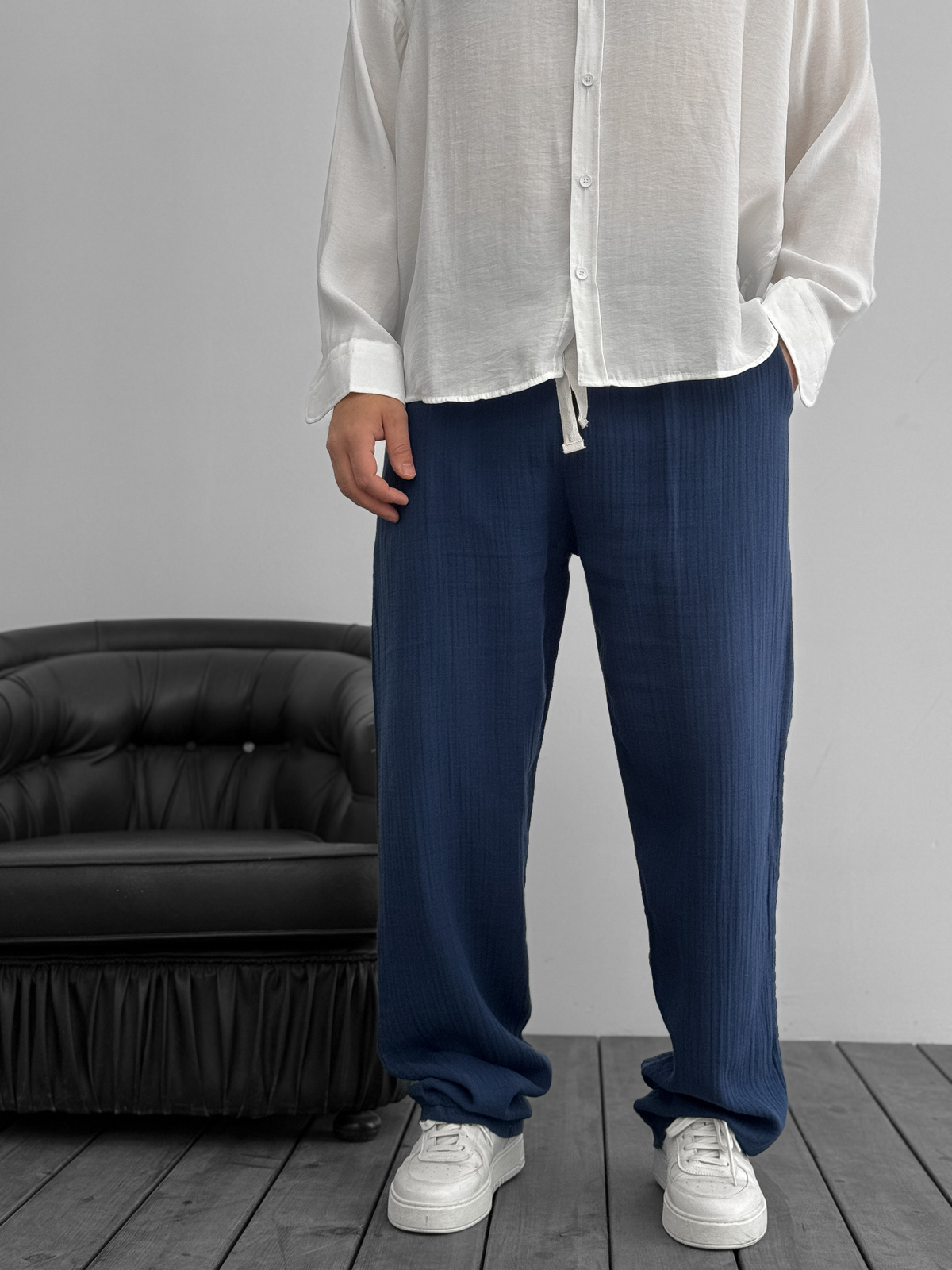 Lacivert Müslin Kumaş Pantolon G-5232/8