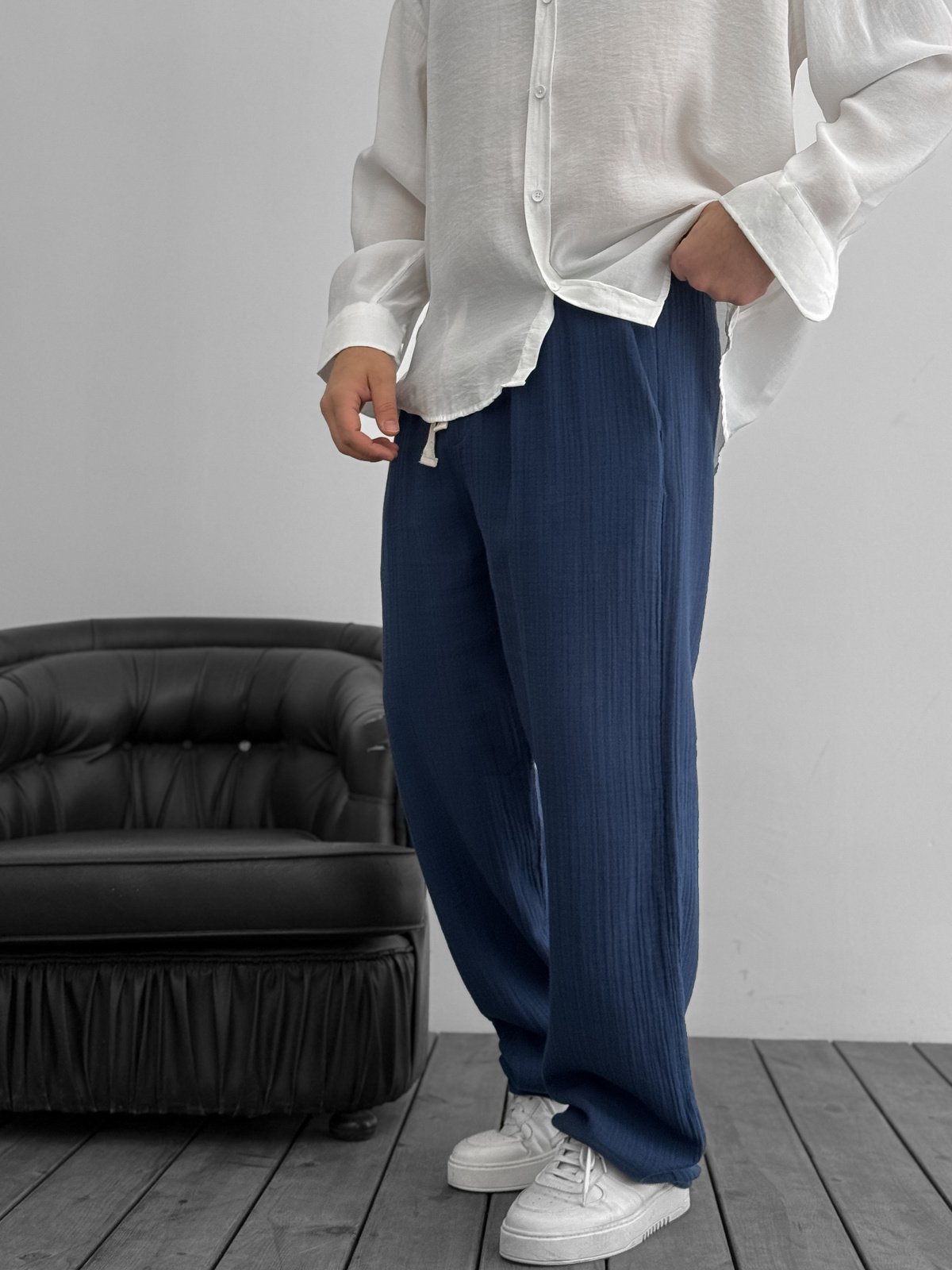 Lacivert Müslin Kumaş Pantolon G-5232/8